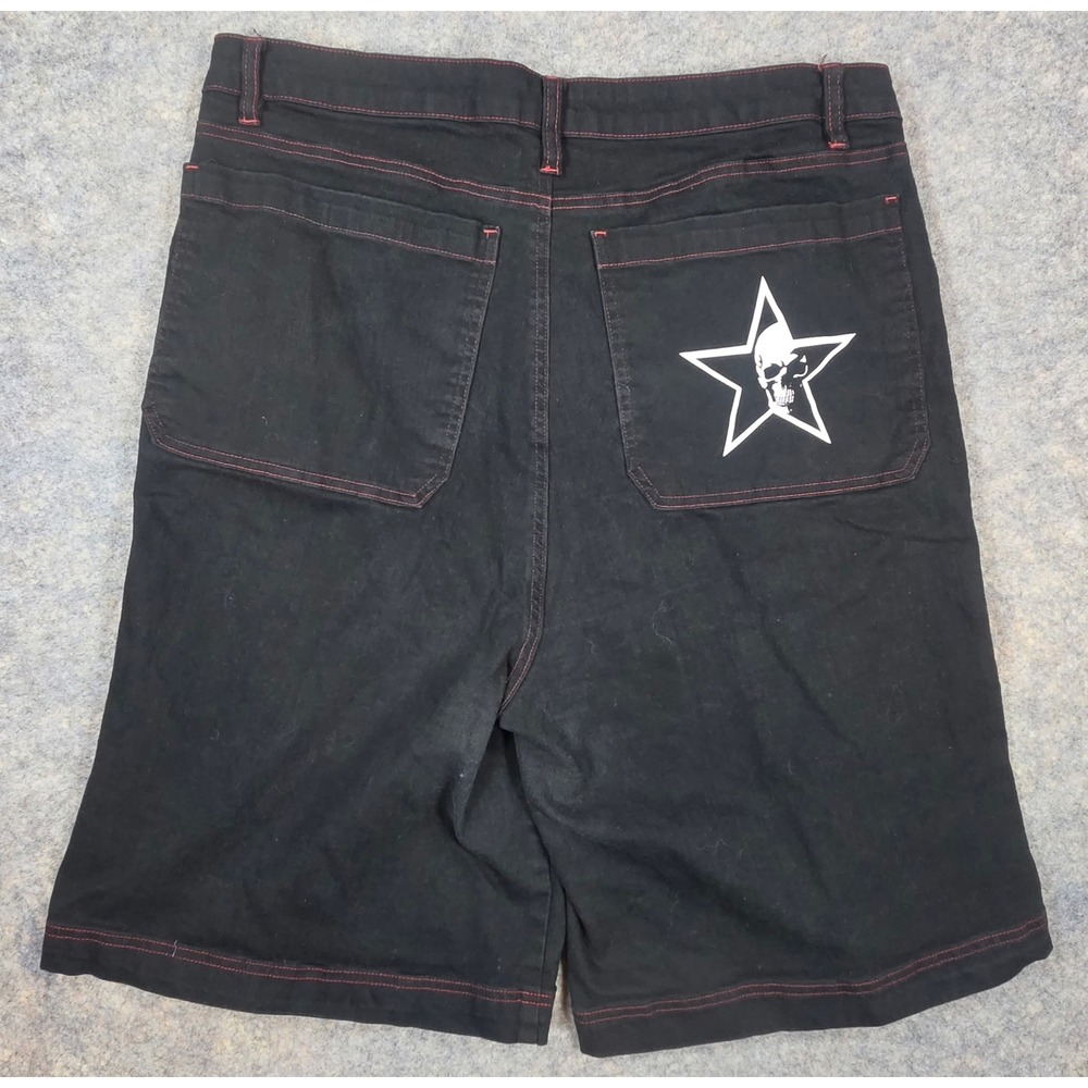 Hot Topic Mens Black Red Contrast Stitch Star Skull Denim Shorts 36 Y2K Goth Emo